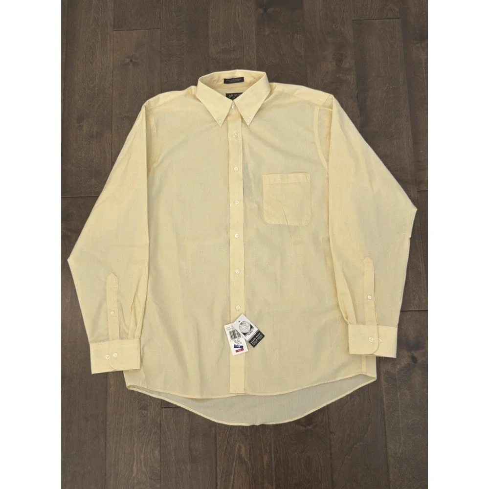 NWT Arrow Men's Yellow Button Down‎ Long Sleeve Regular Fit Size 16 34-35 Pocket